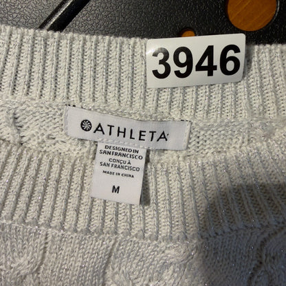 Athleta Crossroads Crew Sweater Womens M Cream Cable Knit