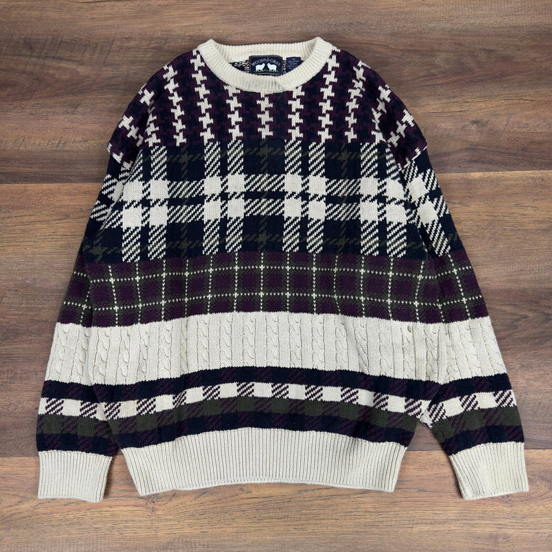 Vintage Woods and Gray Houndstooth Sweater Womens 2X Preppy