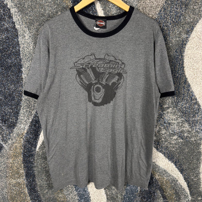 Harley Davidson Screamin Eagle Ringer Tee Mens XL Gray Black