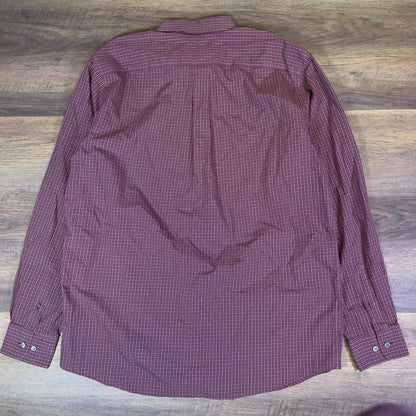 Y2K Eddie Bauer Check Button Down Shirt Mens L Tall Burgundy