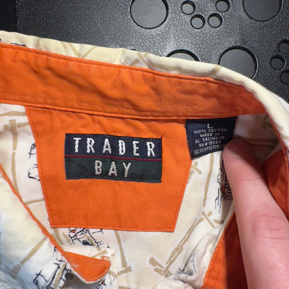 Vintage Trader Bay Sailboat Button Down Mens L Cream Coastal