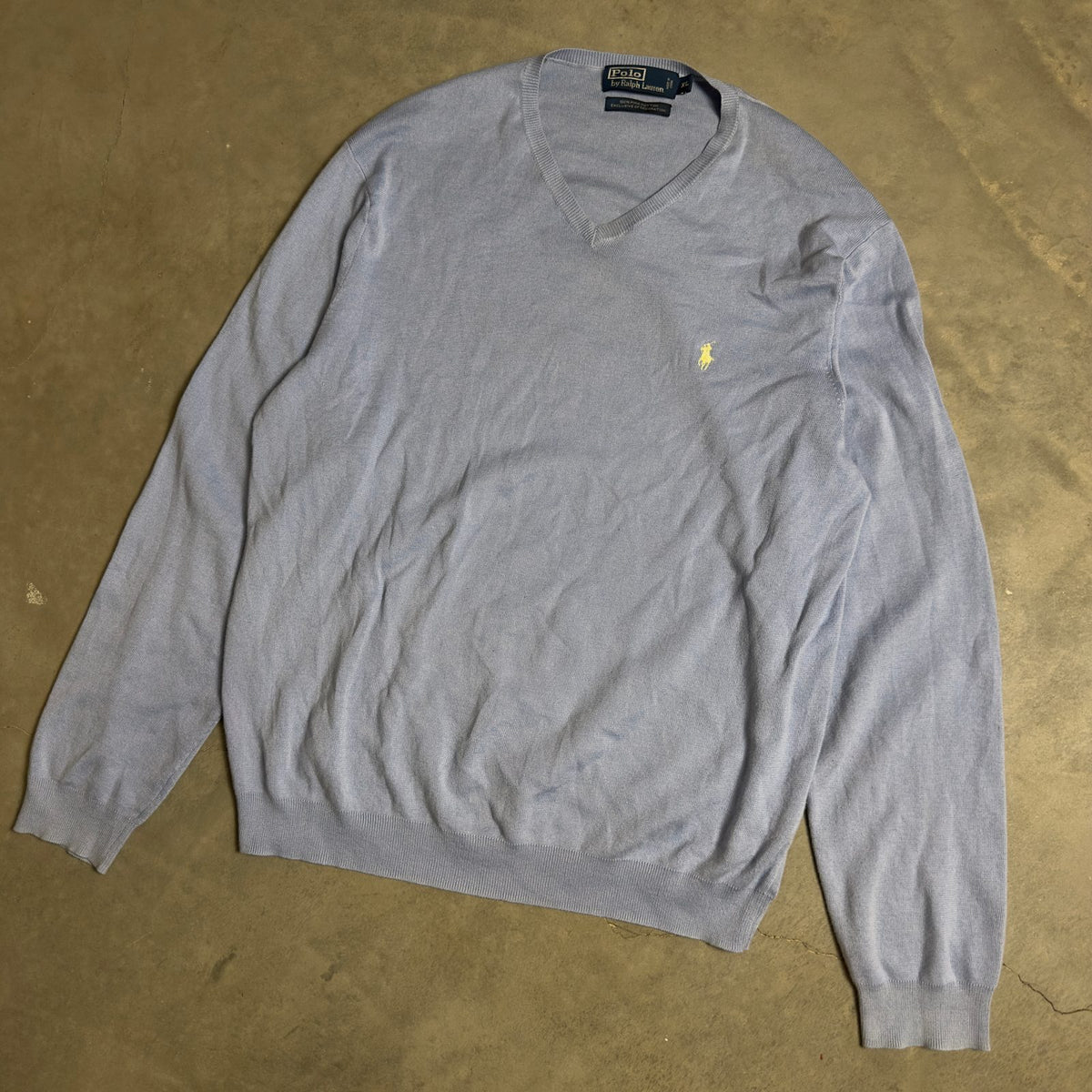 Polo Ralph Lauren Pima V Neck Sweater Mens XL Blue