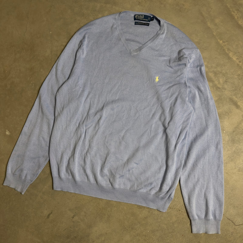 Polo Ralph Lauren Pima V Neck Sweater Mens XL Blue