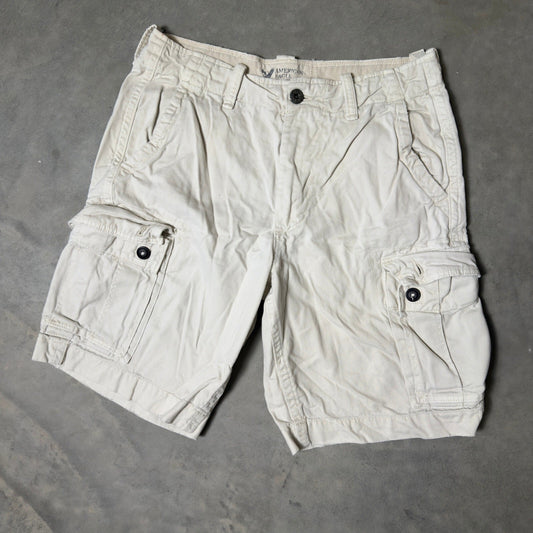 Vintage American Eagle Cargo Shorts Mens 33 Cream Baggy Gorpcore Streetwear