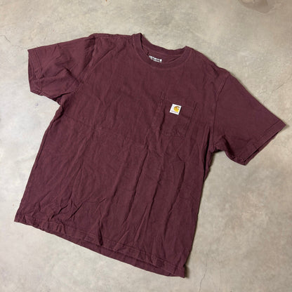 Carhartt Pocket T-Shirt Mens L Burgundy Loose Fit Workwear