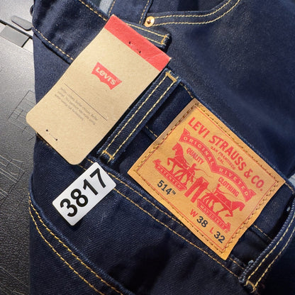 NWT Levi's 514 Straight Jeans Mens 38x32 Indigo Rinse
