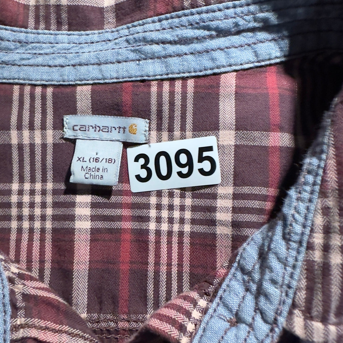Carhartt Plaid Button Down Shirt Womens XL Burgundy