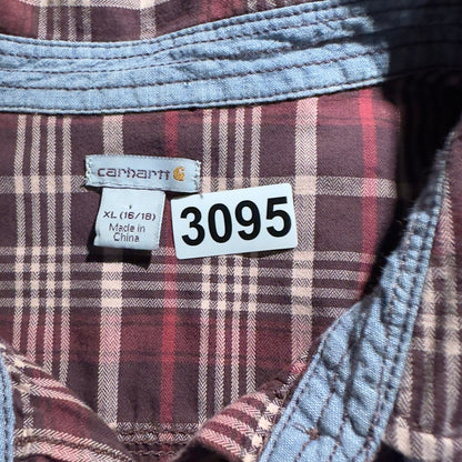 Carhartt Plaid Button Down Shirt Womens XL Burgundy