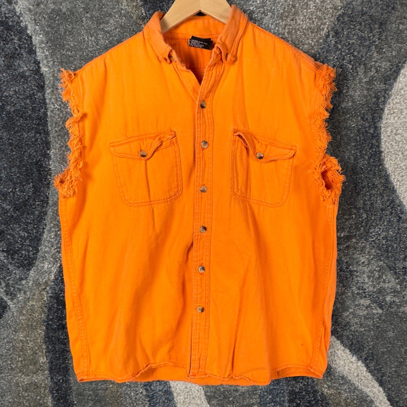 Vintage Y2K Sleeveless Vest Mens XL Orange Eagle Biker Punk