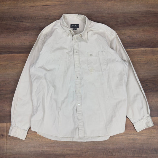Eddie Bauer Men Relaxed Fit Button Down Shirt Tan Cotton Long Sleeve XL Heritage
