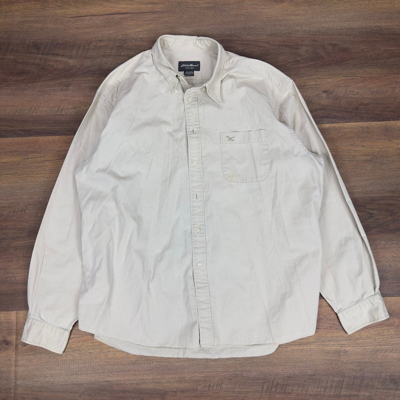 Eddie Bauer Men Relaxed Fit Button Down Shirt Tan Cotton Long Sleeve XL Heritage