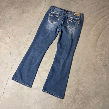 Y2K Charme Bootcut Jeans Womens 34 Blue Embroidered Sequin