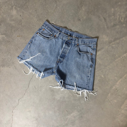 Levi's 501 Cutoff Denim Shorts Mens 33 Light Wash Distressed