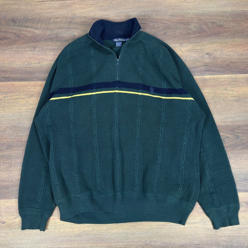 Nautica Vintage 90s Quarter Zip Sweater XL Forest Green