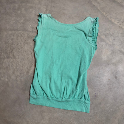 Y2K Old Navy Smocked Ruffle Tank Top Womens Large Teal Green Boho Fairycore