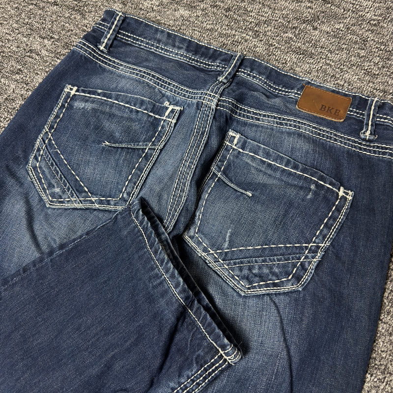BKE Tyler Straight Mens Jeans 34S Dark Wash Distressed Y2K