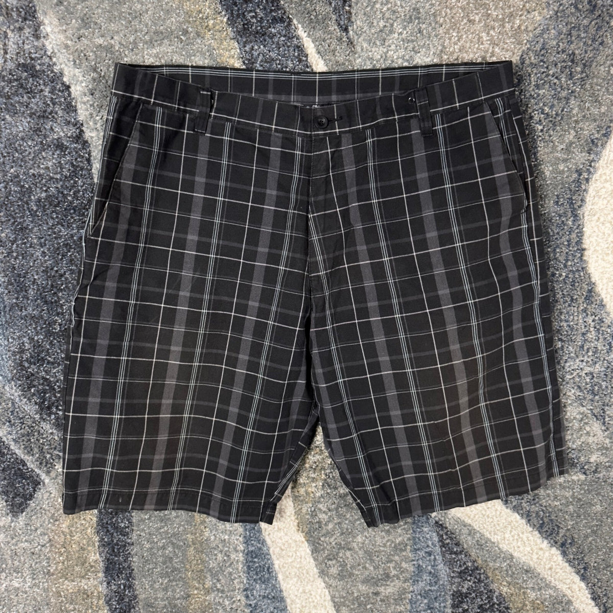 Burnside Plaid Shorts Mens 40 Black Grey Baggy Skater