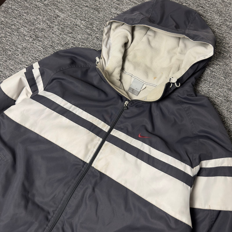 Nike Hooded Jacket Mens XL Gray White Fleece Lined Hood