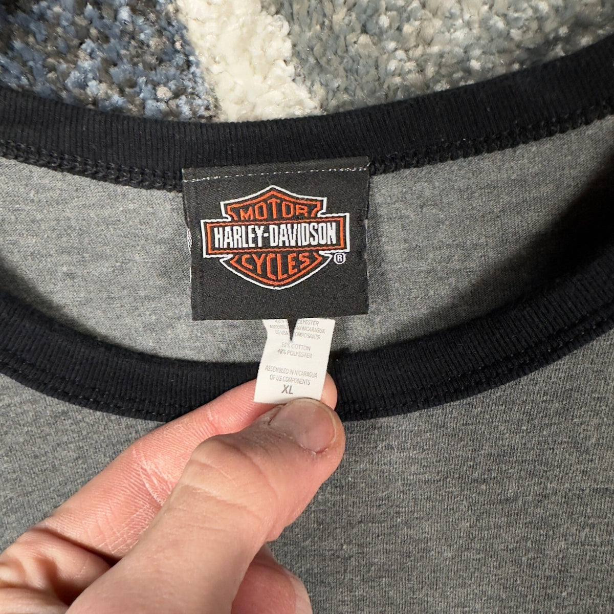 Harley Davidson Screamin Eagle Ringer Tee Mens XL Gray Black