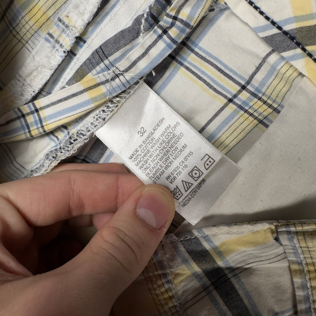 Vintage Nautica Jeans Plaid Shorts Mens 32 White Yellow