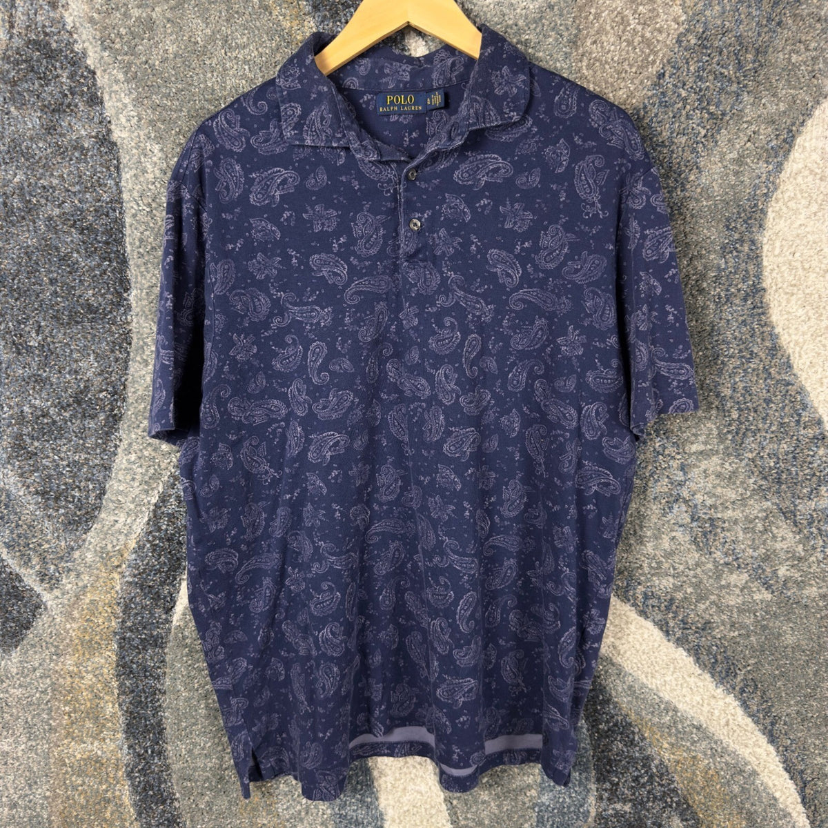 Polo Ralph Lauren Paisley Polo Shirt Mens XL Navy Preppy