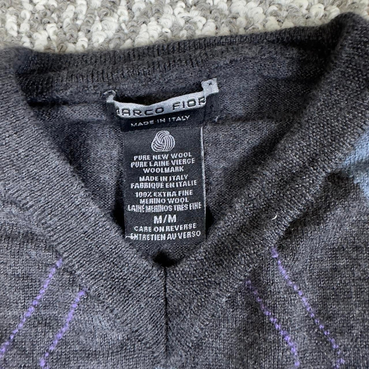 Vintage Marco Fiorini Sweater Men M Wool Argyle Italy Knit