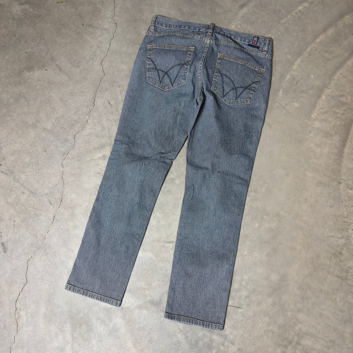 Vintage Worn Jeans Pinstripe Straight Jeans Womens 2/26 Blue