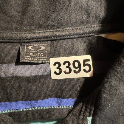 Vintage Oakley Polo Shirt Mens XL Black Blue Striped Y2K