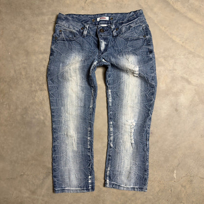 Vintage Bongo Distressed Crinkle Wash Capris Womens 5 Y2K