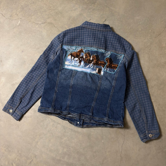 Vintage Live a Little Denim Jacket Womens Medium Blue Horse Embroidery Western