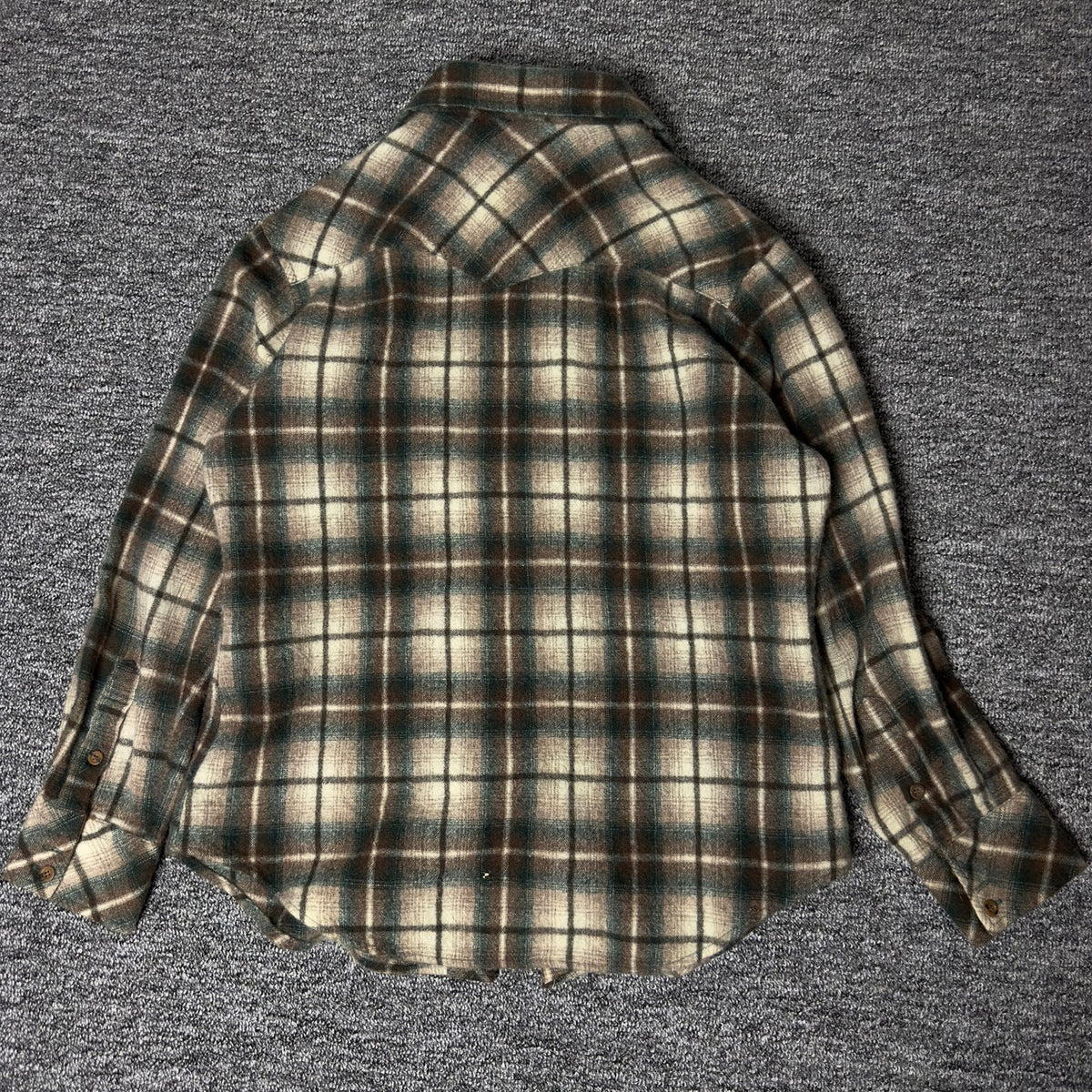 JCPenney Western Shop Flannel Shirt Mens 17-34 Brown Plaid
