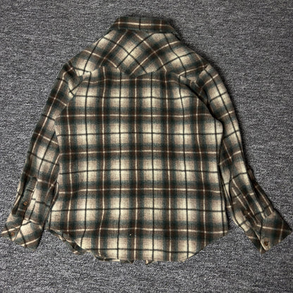 JCPenney Western Shop Flannel Shirt Mens 17-34 Brown Plaid