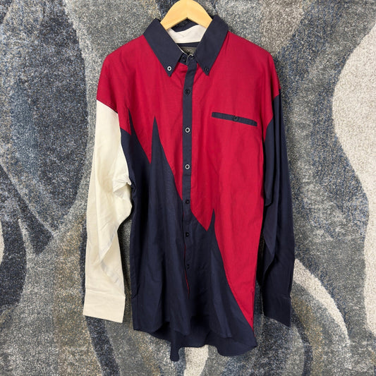 Vintage 90s Spindle River Colorblock Shirt Mens XL Red Navy