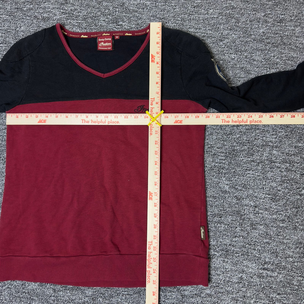 Indian Motorcycle Colorblock V-Neck Top Burgundy Black M