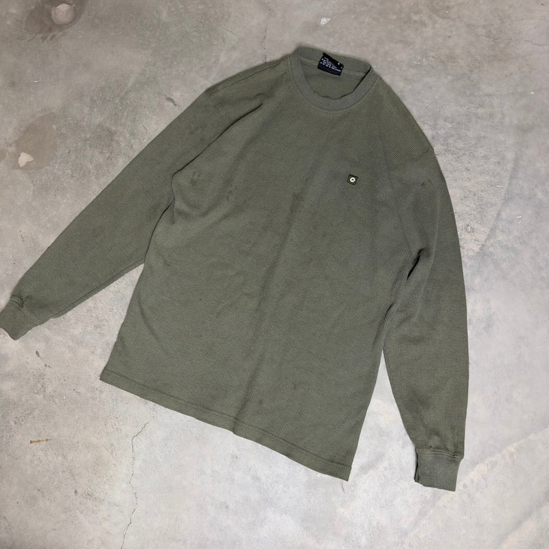 Vintage South Pole Thermal Shirt Men L Olive Waffle Knit Y2K
