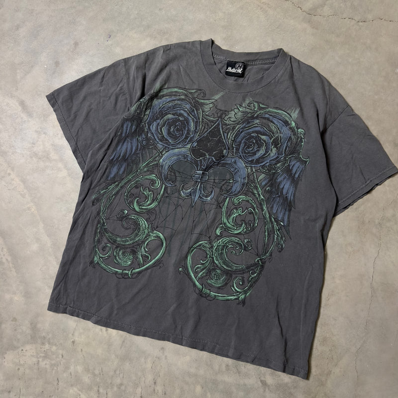 Y2K Hybrid Tees Skull Rose Graphic Tee Mens XL Streetwear