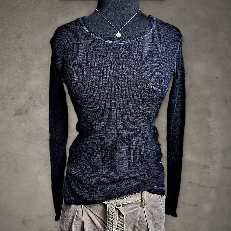 Billabong Slub Knit Long Sleeve Top Womens S Navy Minimalist