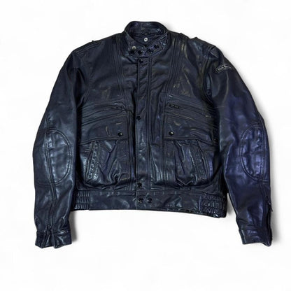 Hein Gericke Genuine Leather Motorcycle Jacket Mens 40 Black Vintage