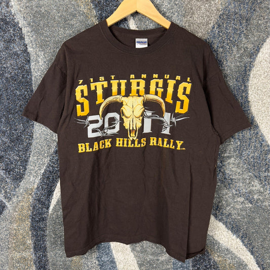 Y2K Sturgis Motorcycle Rally 2011 T-Shirt Mens L Brown Skull