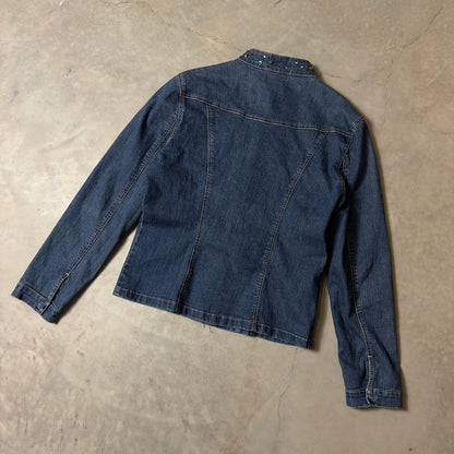 Vintage Christopher & Banks Denim Jacket Womens Medium Blue Embellished Y2K Boho