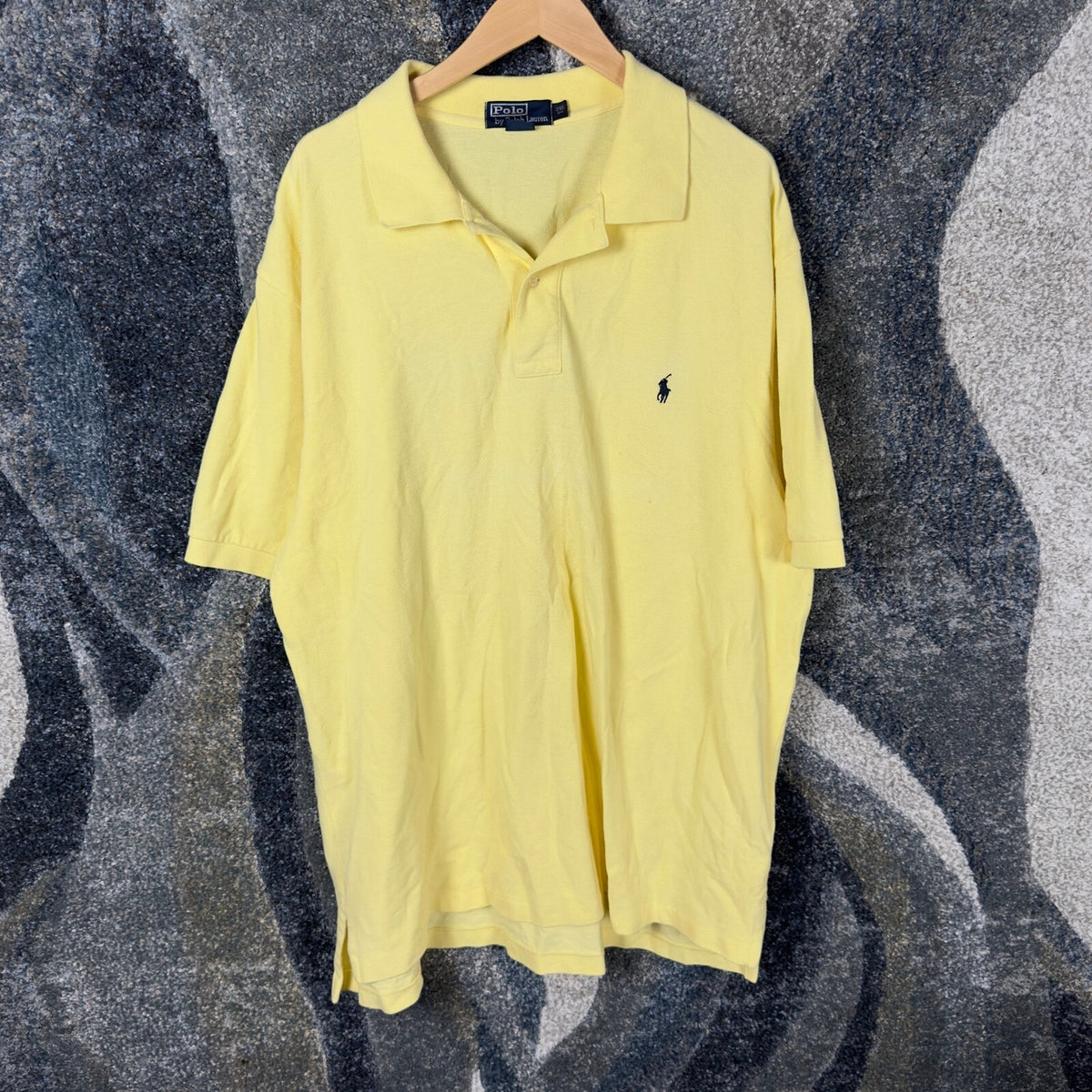 Polo Ralph Lauren Pique Polo Shirt Mens 2XL Yellow Navy Pony