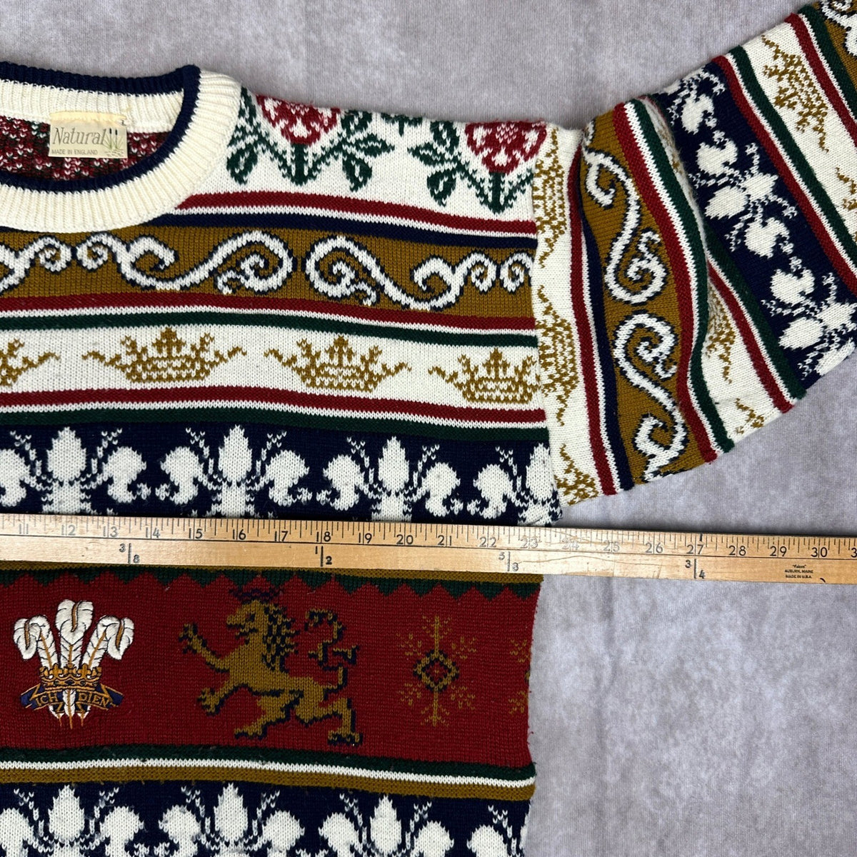 Vintage Prince of Wales Crest Lion Sweater Made in England