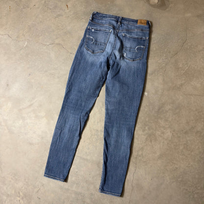 American Eagle Jegging Women 6 Blue Distressed Super Stretch