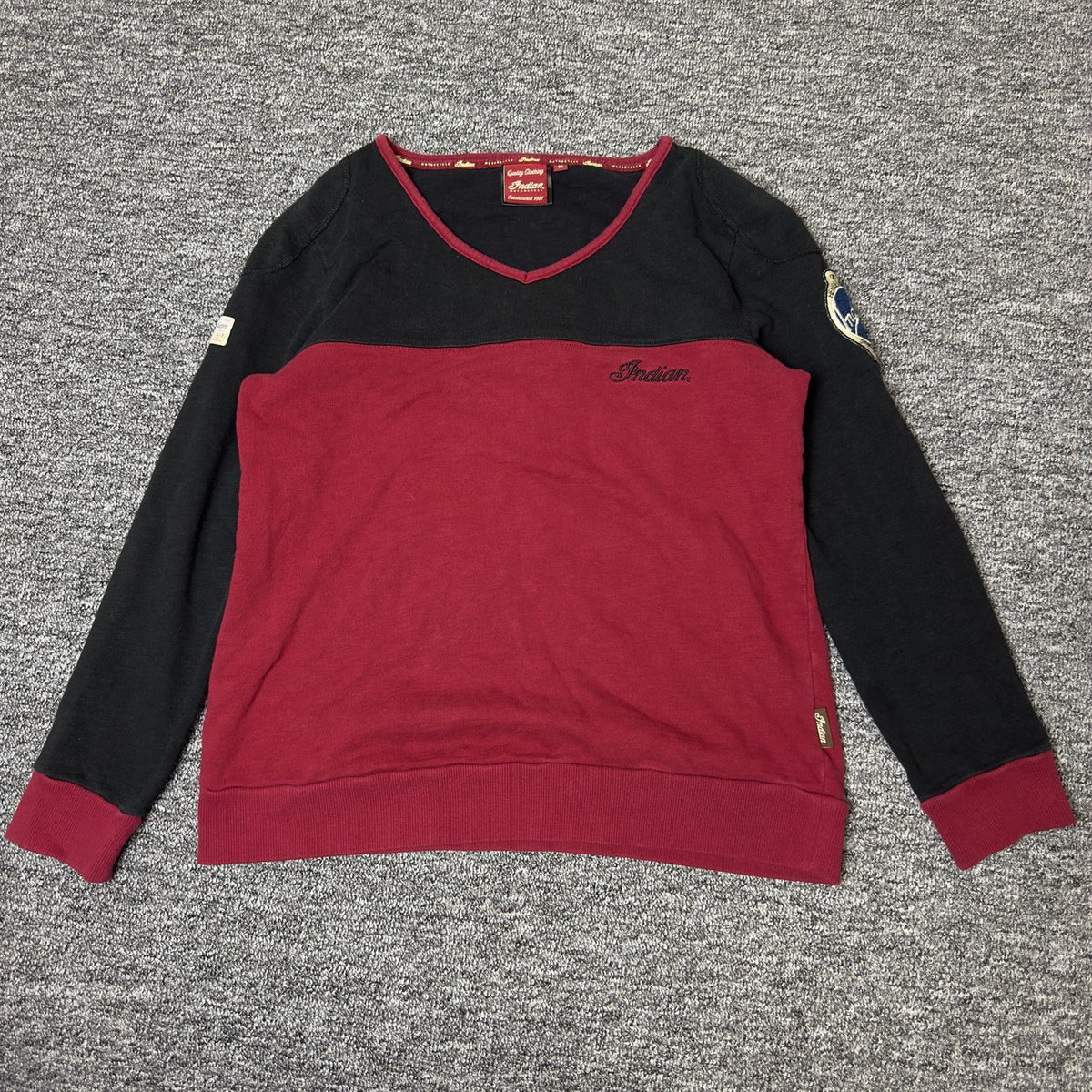 Indian Motorcycle Colorblock V-Neck Top Burgundy Black M