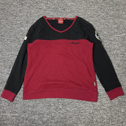 Indian Motorcycle Colorblock V-Neck Top Burgundy Black M