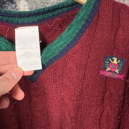 Vintage Cable Knit Sweater Girls 6 Burgundy Made in USA