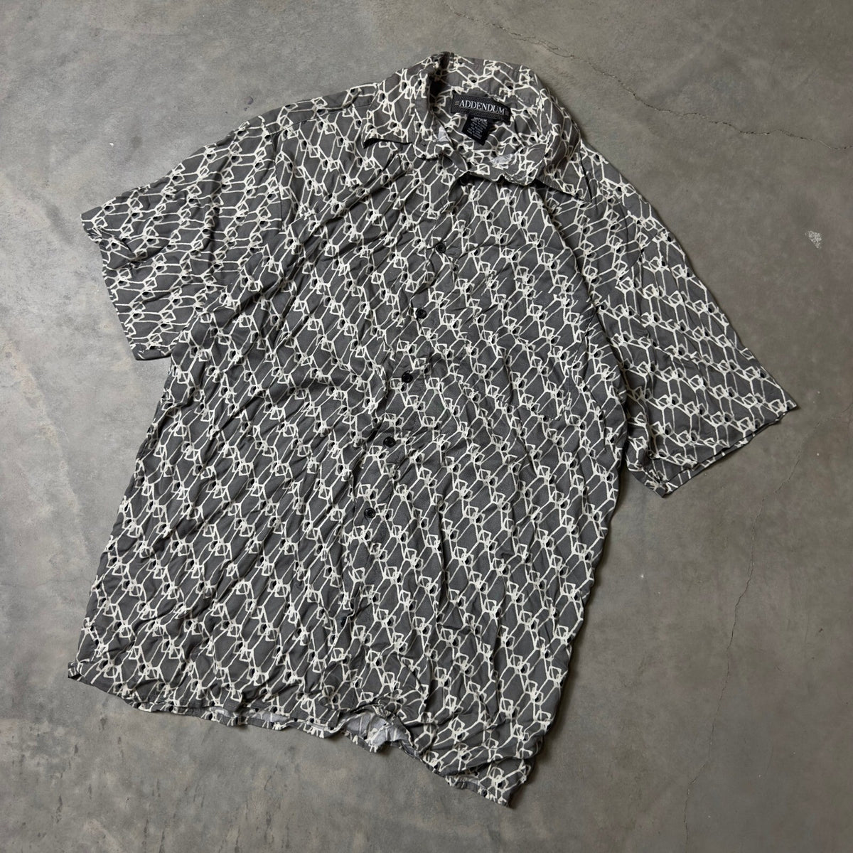 Vintage Addendum Button Down Shirt Men Medium Grey Abstract