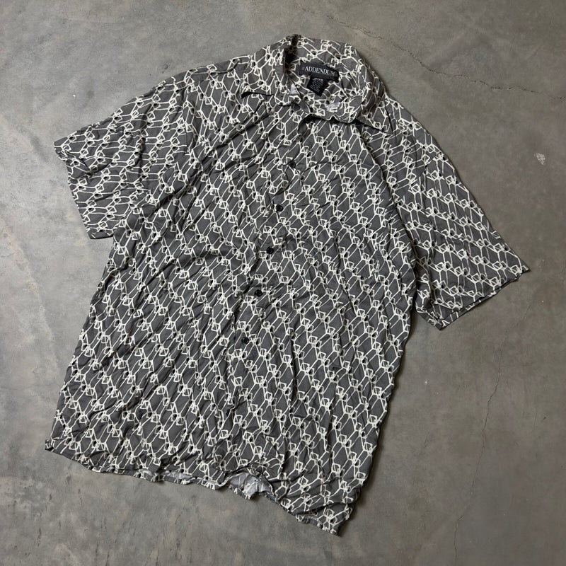 Vintage Addendum Button Down Shirt Men Medium Grey Abstract