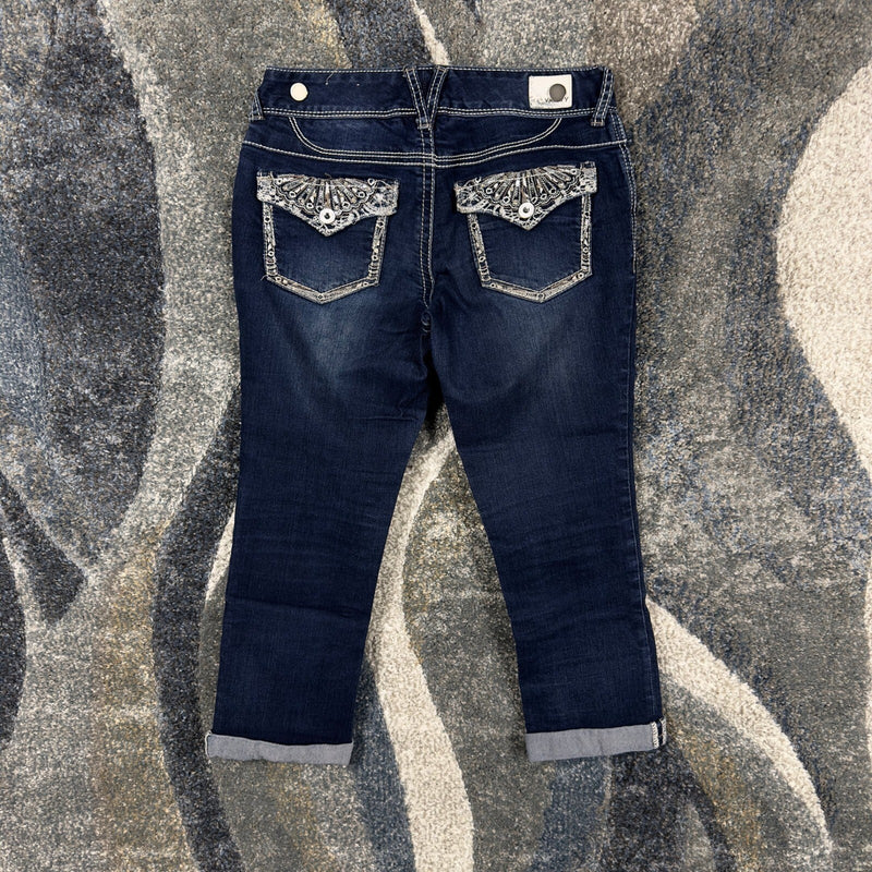Y2K Premium Vanity Capri Jeans Womens 26 Dark Wash Bling