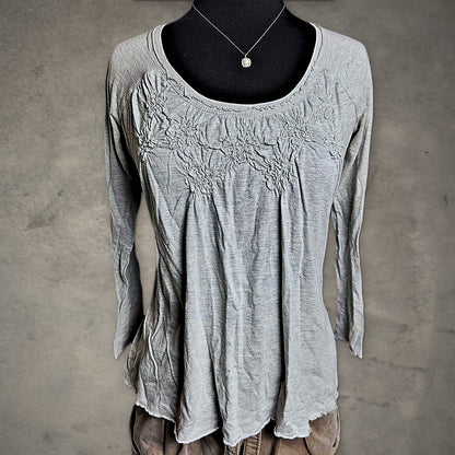 RXB Smocked Floral Top Womens M Gray Long Sleeve Boho